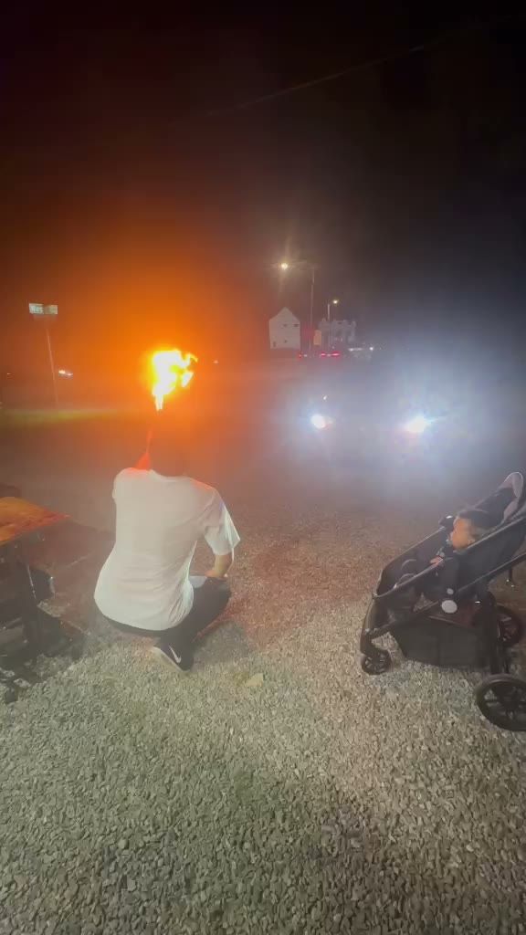 Fireball at night with the food truck